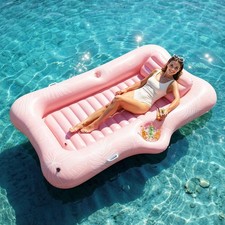 HeySplash Inflatable Pool Float Lounge Large Boat Adults Cup Holder Pillow Pink