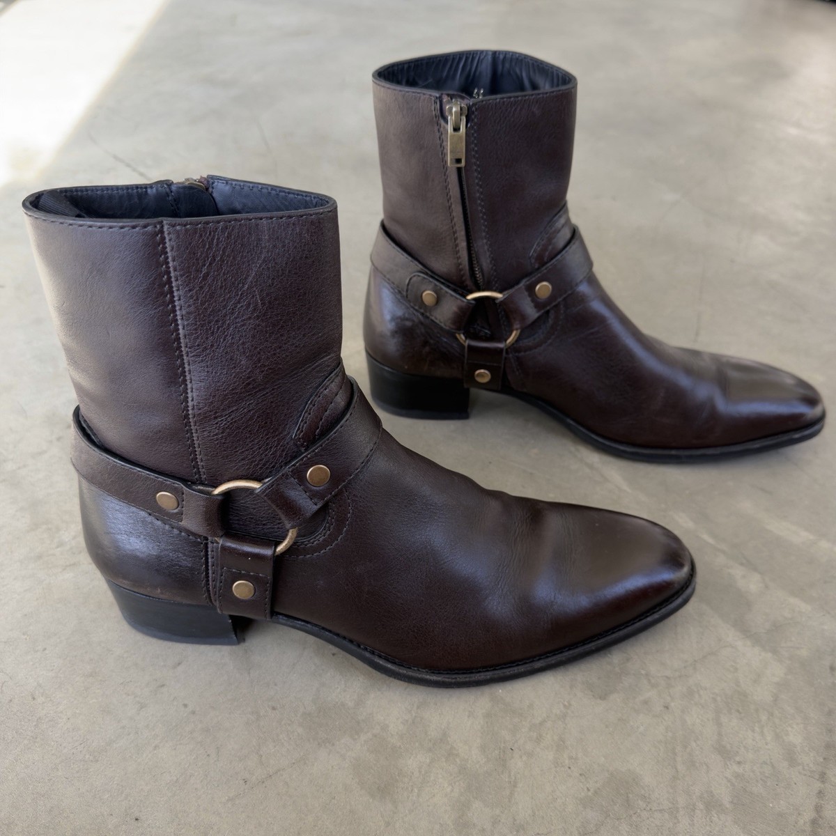 YSL Saint Laurent Paris Dark Brown Wyatt Men's harness Boots Size