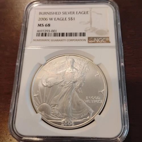 2006 W Burnished $1 American Silver Eagle NGC MS68 Milk Spots