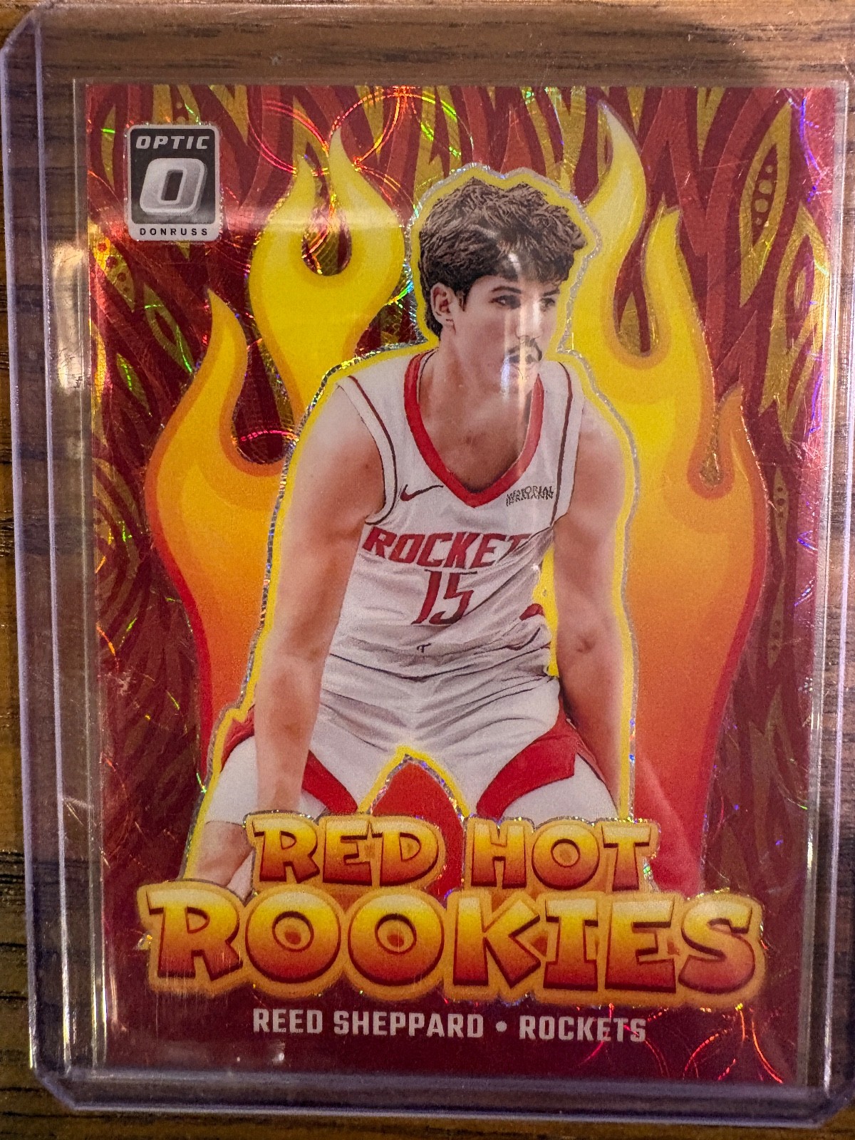 Reed Sheppard 2024-25 Optic Red Hot Rookie International Red Gold Prizm RC /99