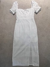 Self-Portrait White Mixed Broderie Midi Dress Size UK8 USED