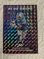 2022 Mosaic Jameson Williams BLUE CHIPS-Purple Prizm-#’d/49-Lions Rookie-RC