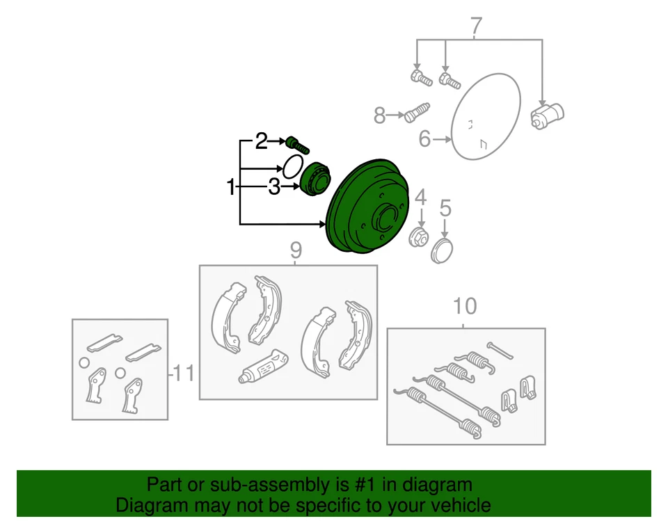 Ford Focus 2000-2008 genuino - buje y tambor 2U2Z-1V126-D Foto 2 de 4