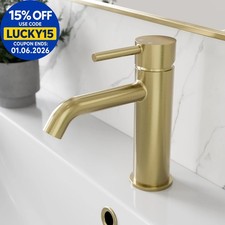 Bathroom Basin Sink Mixer Tap Modern Mono Round Single Lever Brushed Brass
