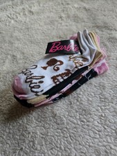 Barbie Woman's No-Show Socks Multicolor Graphic Print Pink White Black Beige