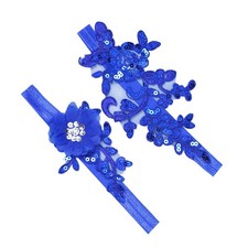  1 Pair Blue Bridal Lace Foot Decor Wedding Bride Ring Floral Leg Band Sequin