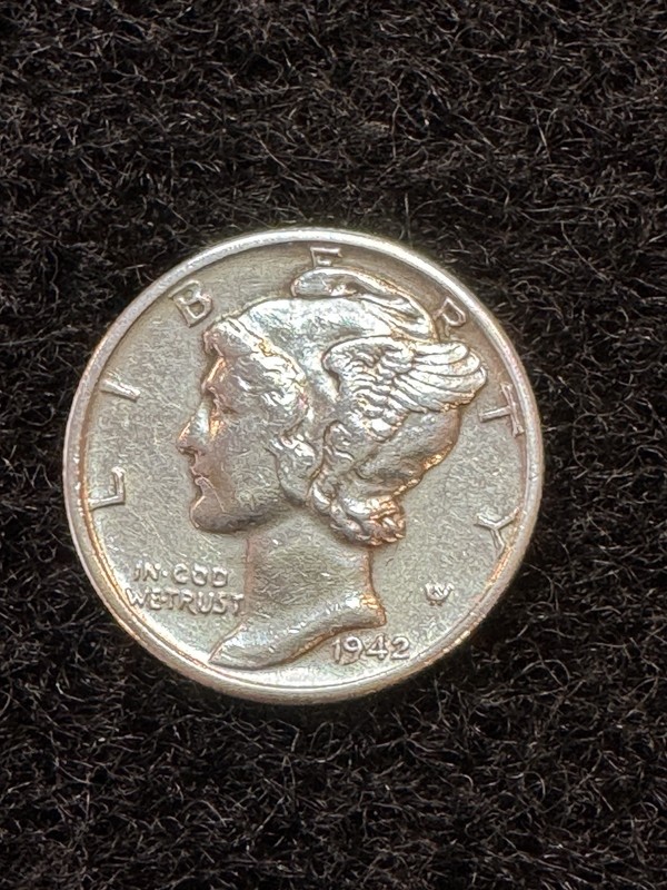 1942 P  Liberty Head Mercury Dime - Very Fine