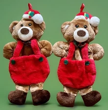 Rennoc Santa's Best Large 19” Twin/2 Teddy Bear Christmas Stockings Plush Brown