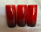 3 Vintage 6” Anchor Hocking Royal Ruby Red Glasses Roly Poly Tumblers 14oz MCM