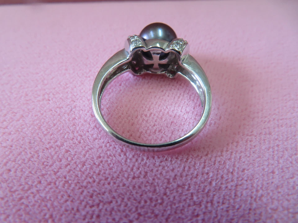 Ross Simons Plata de Ley 925 8,7 mm Perla Negra con Anillo Circonita Talla 8 - 4,48 G Foto 4 de 4