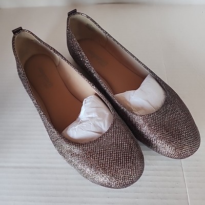 NEW Women's EASY SPIRIT E360 ES7GETCITY Gold Slip On Flat, Metallic 