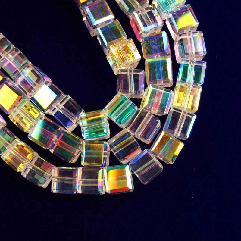 Cubo colgante de cristal de titanio arco iris blanco AB facetado 70 piezas 8x8x8 mm Y-720 Foto 3 de 4