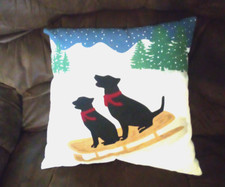Two Dogs Sledding In The Snow Throw Pillow Winter Christmas Animals 16"X16" VGC