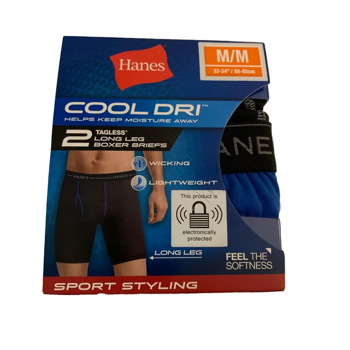 Hanes 2 Pack Mens Boxer Briefs Cool Dri Tagless Underwear Size Medium *New*