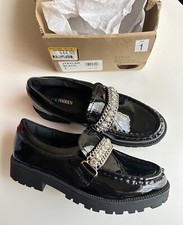 STEVE MADDEN TAYLAR BLACK SILVER LOAFER SHOES Girls Size 1 NEW