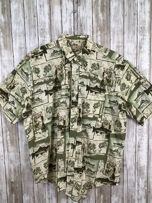 Royal Palm Reels Boats Fish Pattern Button Down Shirt Men's XL