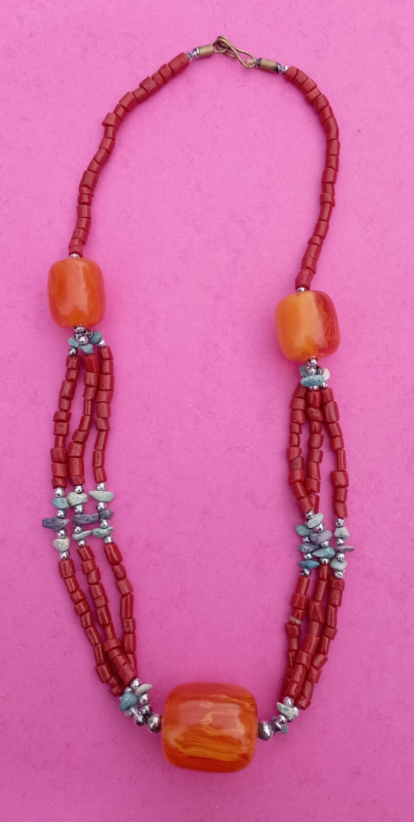 Collier Fantaisie Long En Pierres Dures - Fermoir à Vis - Longueur : 78 Cm - Occasion Très Bon état