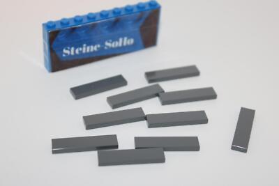 Lego (c) 10x Fliesen - 1x4 dunkelgrau - 2431 - dark bluish tile - Kacheln -