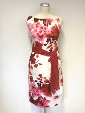 NINE WEST RED ,WHITE & PINK FLORAL PRINT COTTON PENCIL DRESS SIZE 2 UK 6/8