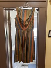 50s Dress Fit N Flare Chevron Swing Skirt A-line Mitered 34  Bust Orange Gray