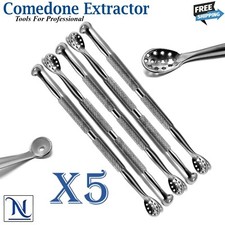 Set of 5 Comedone Remover Blackhead Acne Whitehead Blemish Extractors Tools Kit