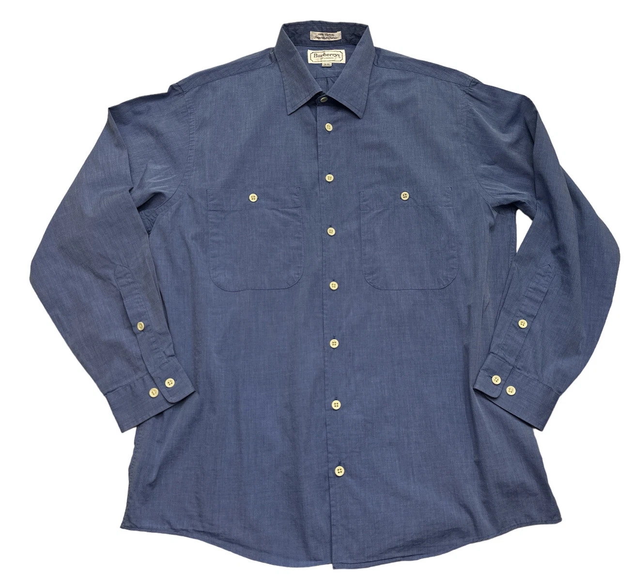 Camicia vintage Burberrys of London uomo 16 33 (M L) 100% cotone chambray abbottonata USA