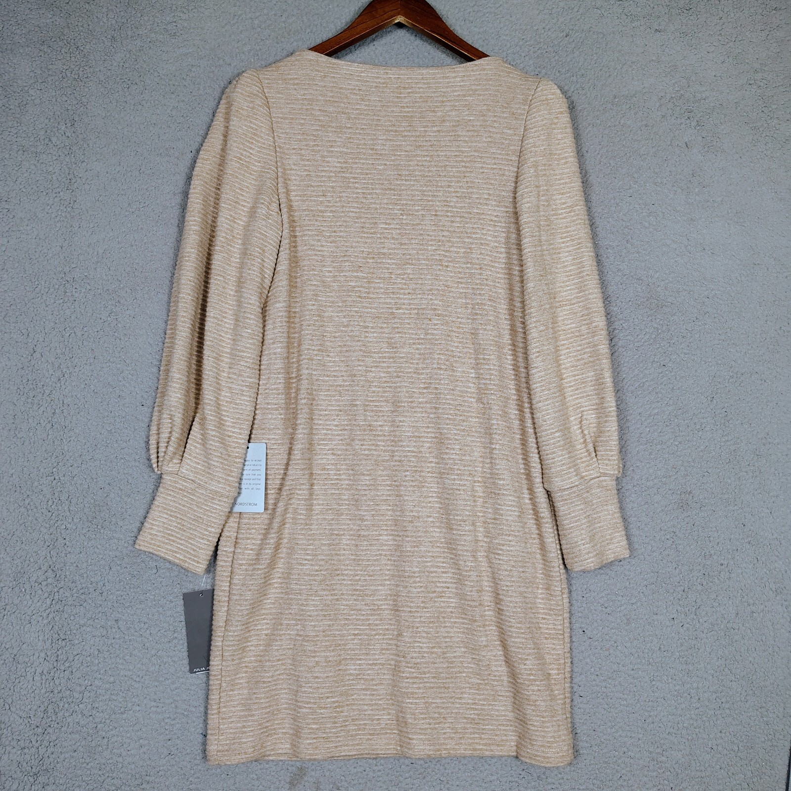 Julia Jordan Sweater Dress Women's 6 Oatmeal Lined Ribbed Puff Sleeve Preppy NWT thumbnail 2