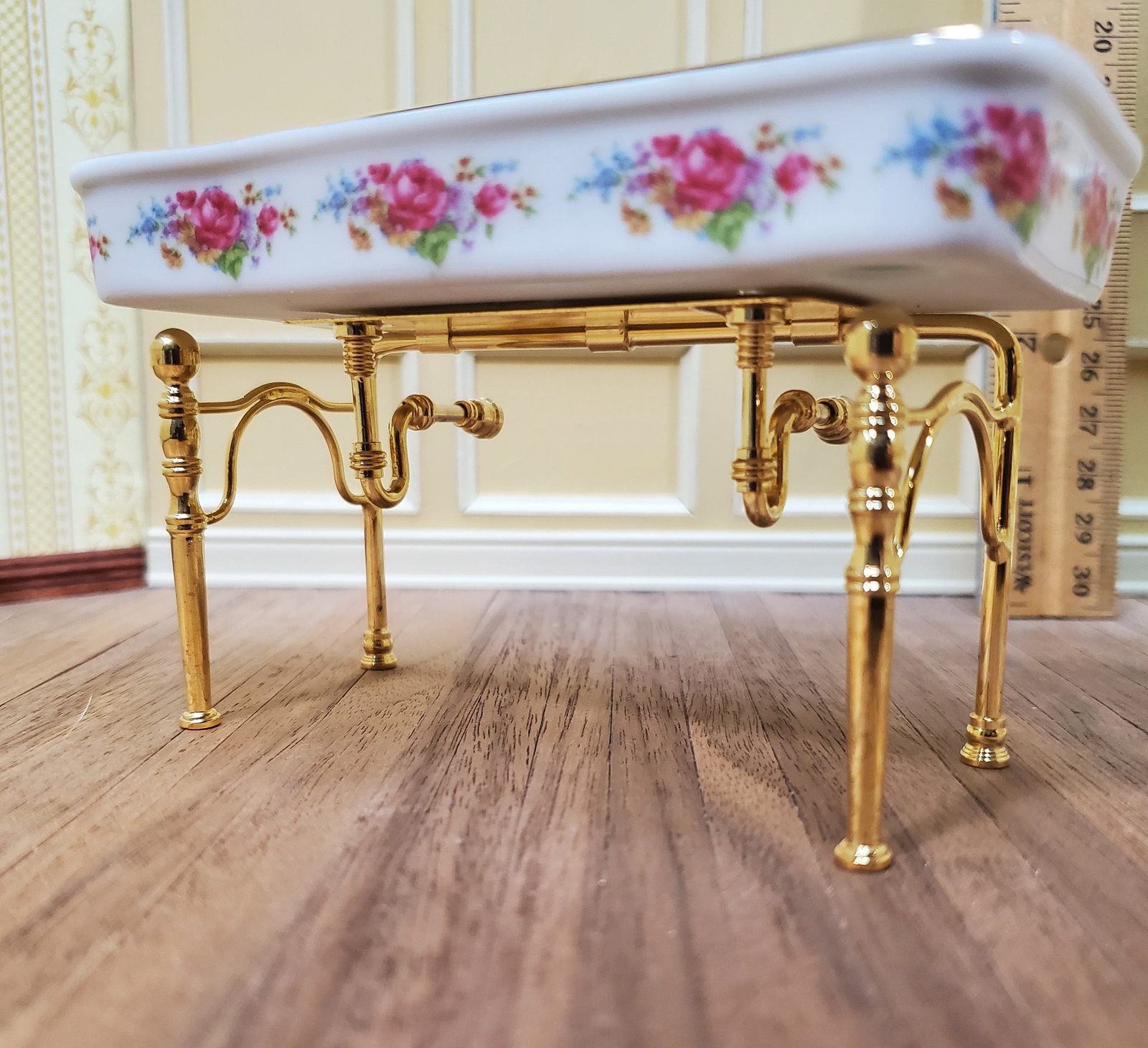 Dollhouse Double Sink Bathroom Dresden Rose  Reutter Porcelain 1:12 Scale