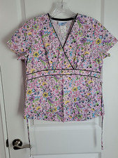 SB Scrubs Scrub Top Women's Size XS Pink Floral Tie Back Medical Nurse
