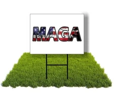 Eco TRUMP MAGA DISTRESSED FLAG Double Sided 12x16 in Yard Road Sign w/Stand