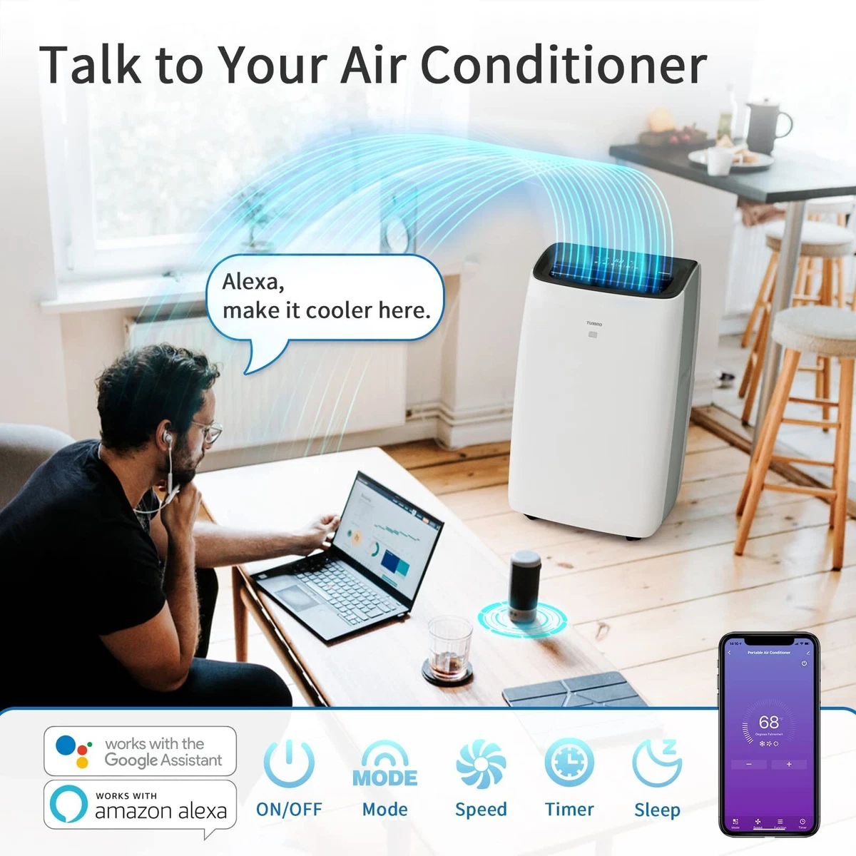 Open Box) TURBRO 14,000 BTU Smart WiFi Portable Air Conditioner, 600 Sq Ft  | eBay