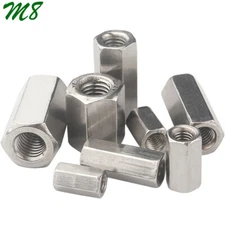 M8 - 1.25 304 Stainless Steel Hex Coupling Nuts Threaded Rod Long Connector Nuts