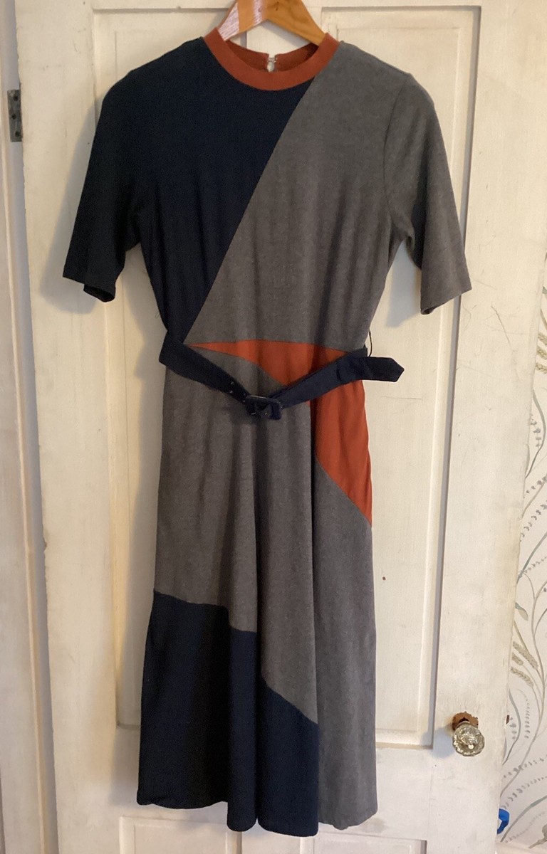 Eshakti Contrast Wrap Dress EShakti Diagonal Color Block Belted