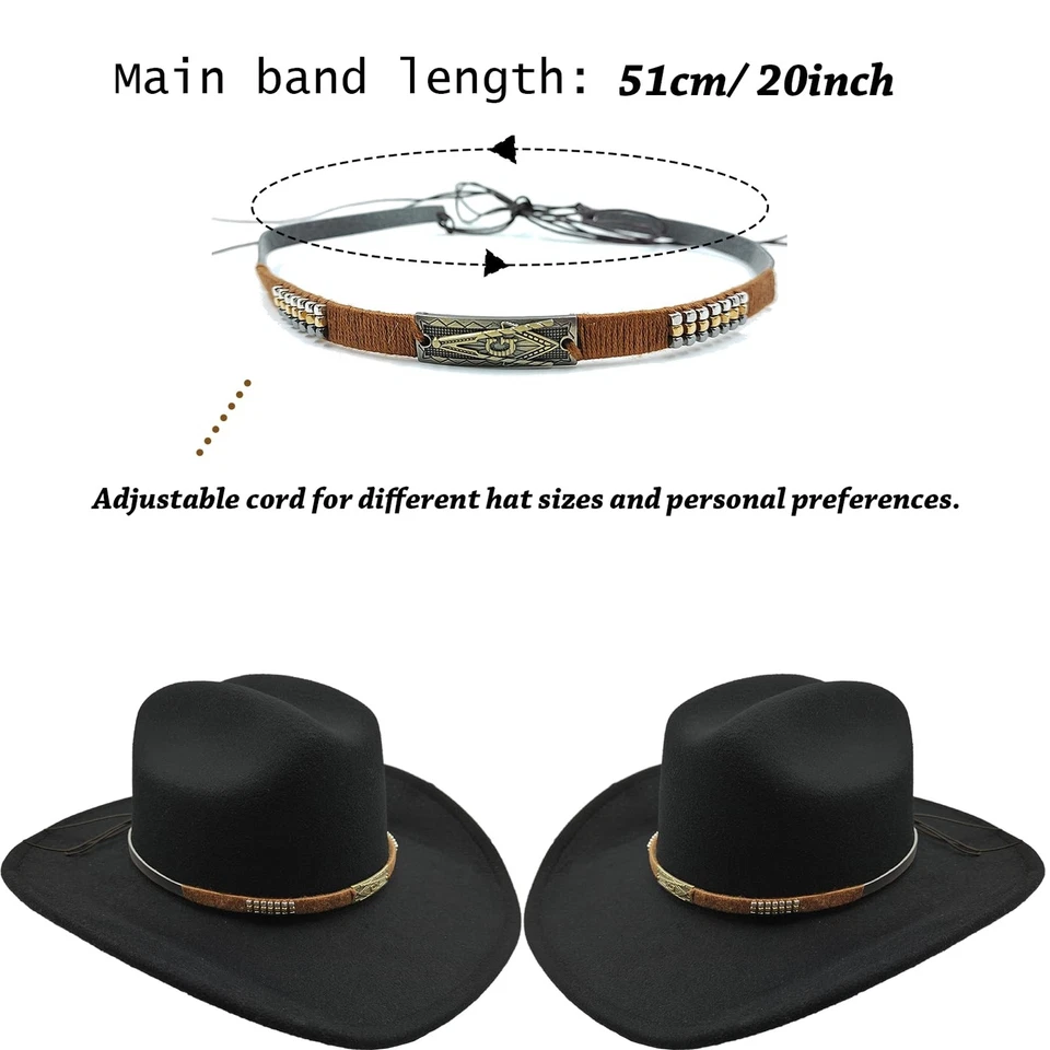 Banda de sombrero de vaquero para mujer y hombre, banda de cuero para sombrero de paja y fedora, ma... Foto 4 de 4