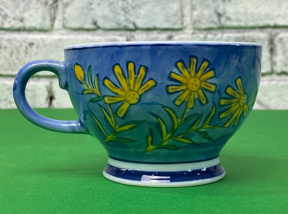 Vintage April Cornell Trading Coffee Mug Blue-Yellow Floral 12oz Ceramic Tea Cup - Image 3 of 4