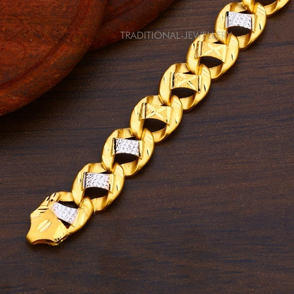 22k Yellow gold Mens Lion Gold Kada Cuff Bracelet cubic Stone studded Daily  Use | eBay