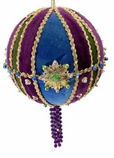 8.5  Large Mardi Gras Ball Indoor Christmas Ornament Purple Green Blue