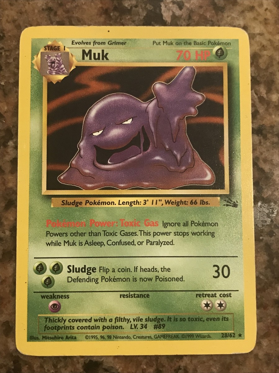 1999 muk pokemon card 2000 Dark 41/82 This power cant be used if Kogas Muk is already Asleep 1999 MUK Fossil Set 28/62