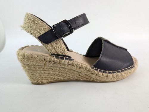 Marks And Spencer Navy Leather Wedge Espadrilles Uk 3.5