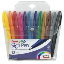 NEW Pentel Arts Sign Pen Fine Point Color Markers 12-Pack Multi Colors S520-12