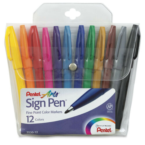 NEW Pentel Arts Sign Pen Fine Point Color Markers 12-Pack Multi Colors S520-12 - Afbeelding 1 van 2