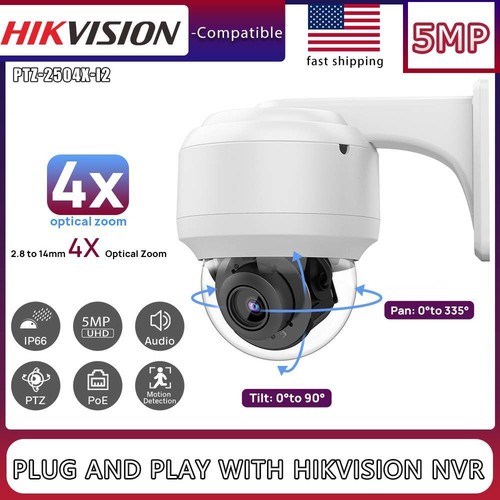 Hikvision Compatible 5MP 4XZoom PTZ Camera IR30m+DS-7604NXI-K1/4P NVR System Lot - Picture 4 of 25