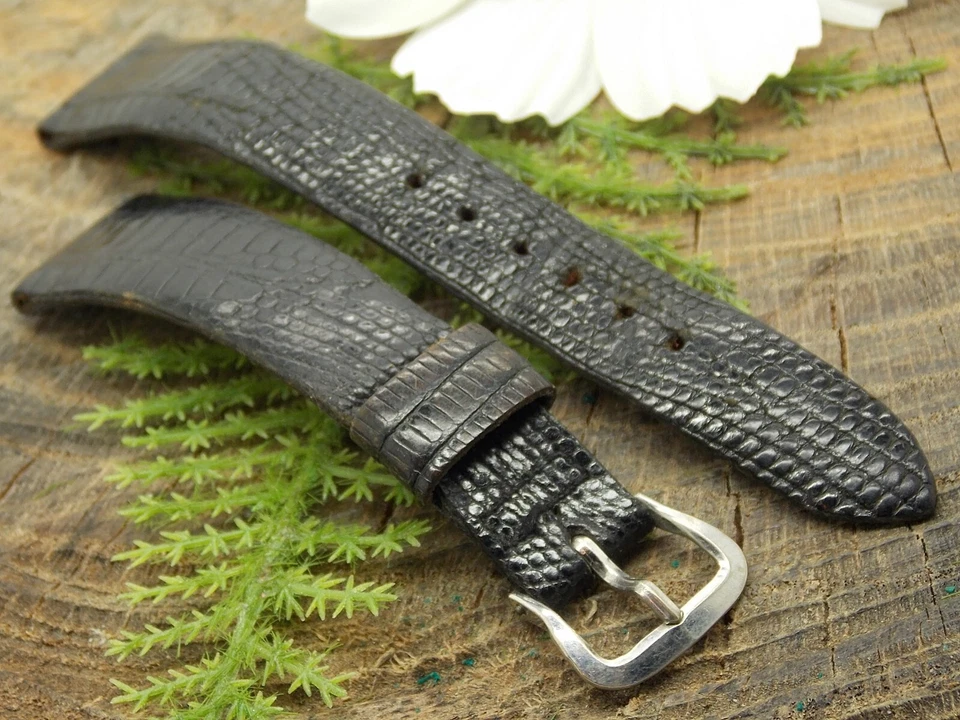 Correa de reloj Bulova Accutron vintage lagarto con hebilla llena de oro 16 mm usada Foto 3 de 4