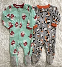Lot of 2 - Footed Fleece Blanket Sleeper Pajama, 18 Month, Penguin  Snowmen