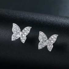 ZARD CZ Accent Butterfly Shaped Stud Earrings in Sterling Silver Plating