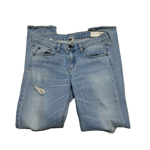 Rag & Bone Jeans Womens 25 Blue Boyfriend Distressed Raw Hem Skinny Ripped - Picture 4 of 10