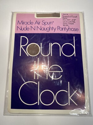 Vintage Round The Clock Miracle Air Spun Pantyhose Satin Taupe Sandalfoot Demi