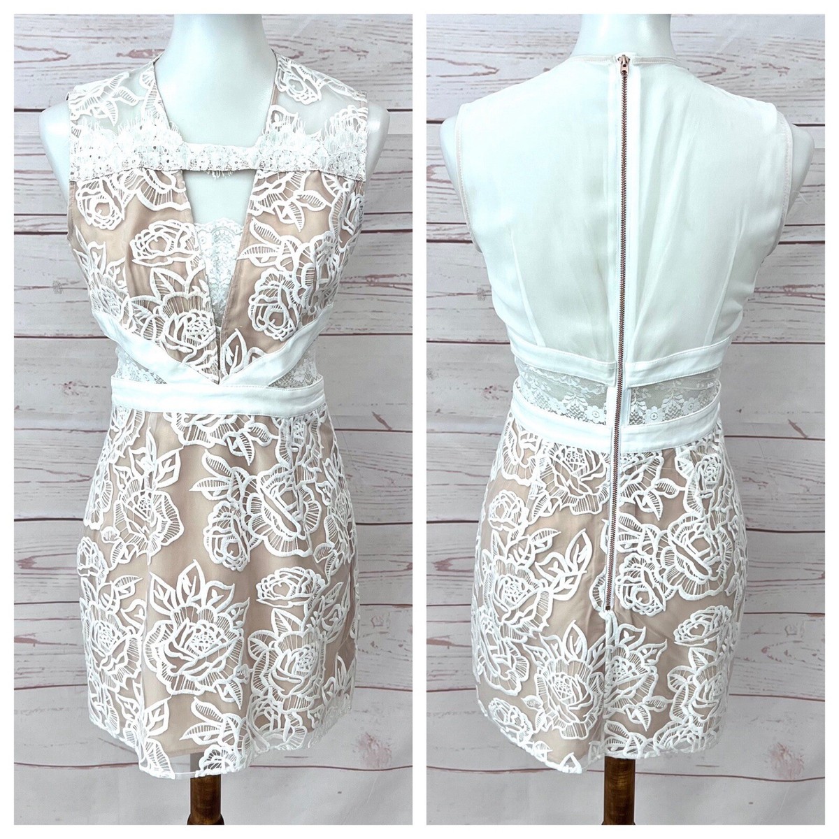 Stylestalker Bridal White Lace Kiss Me Baby Nude Underlay Mini Cutout Dress