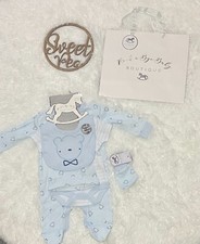 Baby Boy Blue 5 Piece Romany Gift Set And Bag Age 3-6 Months Baby Grow 