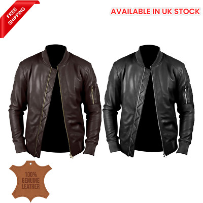 Men's Biker Motorcycle Black Brown Cafe Racer Genuine Real Leather Jacket M055